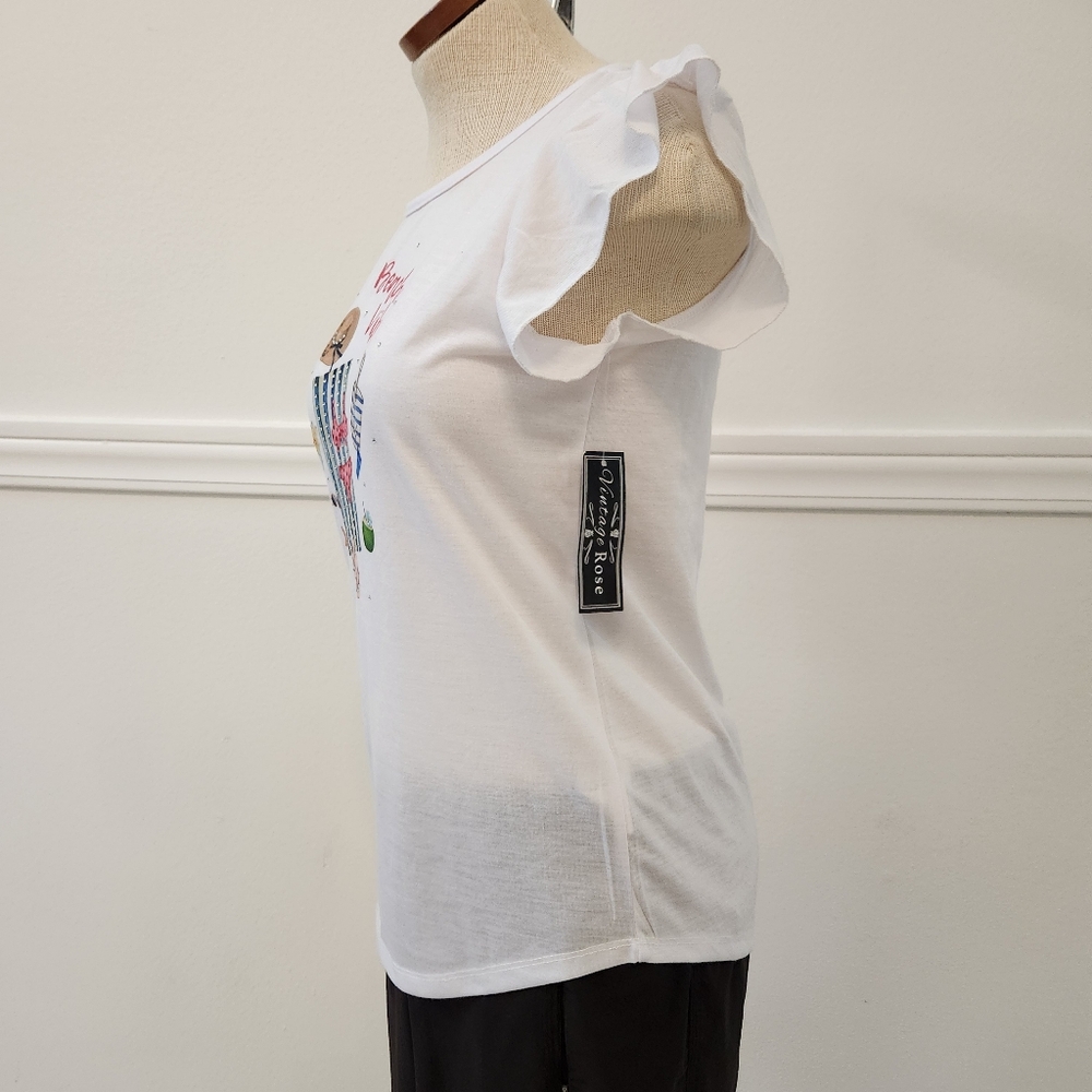 Vintage Rose Ruffle sleeve crew neck tshirt - Picture 9 of 12